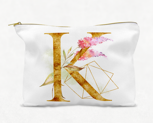 Monogrammed Gold Geometric Initial with Floral Watercolour Accents Make-Up / Tote Bag