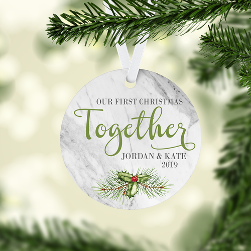 Personalized First Christmas Together Round Aluminum Ornament