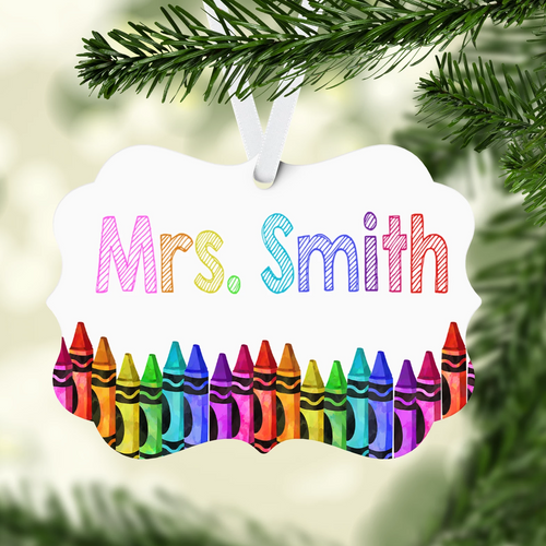 Teacher Crayons Ornament in white