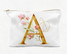 Load image into Gallery viewer, White With Gold Zipper Cosmetic or Small Tote Bag Monogram with Gold Geometric Initial