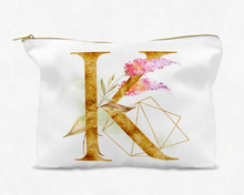 Load image into Gallery viewer, White With Gold Zipper Cosmetic or Small Tote Bag Monogram with Gold Geometric Initial