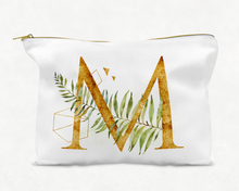 Load image into Gallery viewer, White With Gold Zipper Cosmetic or Small Tote Bag Monogram with Gold Geometric Initial