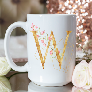 Geometric Gold and Floral Initial